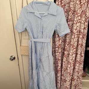 Classy blue striped maxi dress button down